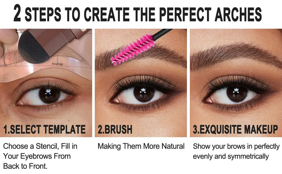 YFULFILL Eyebrow Stencil Kit for Beginners  Dark Brown Eyebrow Stamp Stencil Kit Waterproof with Sponge Applicator  Perfect Water Resistant Eyebrow Powder Stamp - eyebrow stamp stencil kit