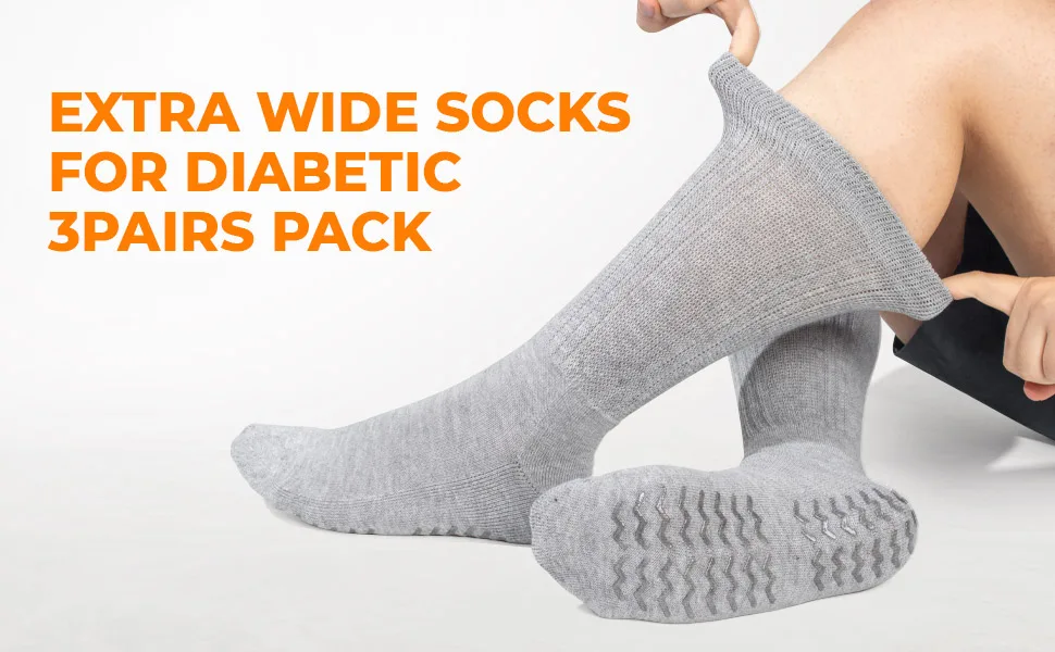 FITEXTREME MORESTEP Diabetic Socks for Mens Womens Non-Binding Top  Anti-Slip Grips  Cushioned Sole  Crew Socks 3 Pairs Grey - diabetic socks
