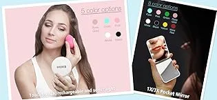 Kintion Lighted Makeup Mirror  Portable USB Rechargeable Vanity Mirror with Lights  360  Swivel Placement  Touch Screen Brightness Adjustable With 10x - color