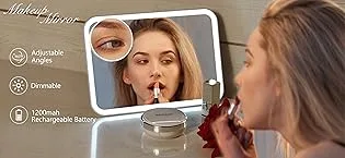 Kintion Lighted Makeup Mirror  Portable USB Rechargeable Vanity Mirror with Lights  360  Swivel Placement  Touch Screen Brightness Adjustable With 10x - Makeup Mirror