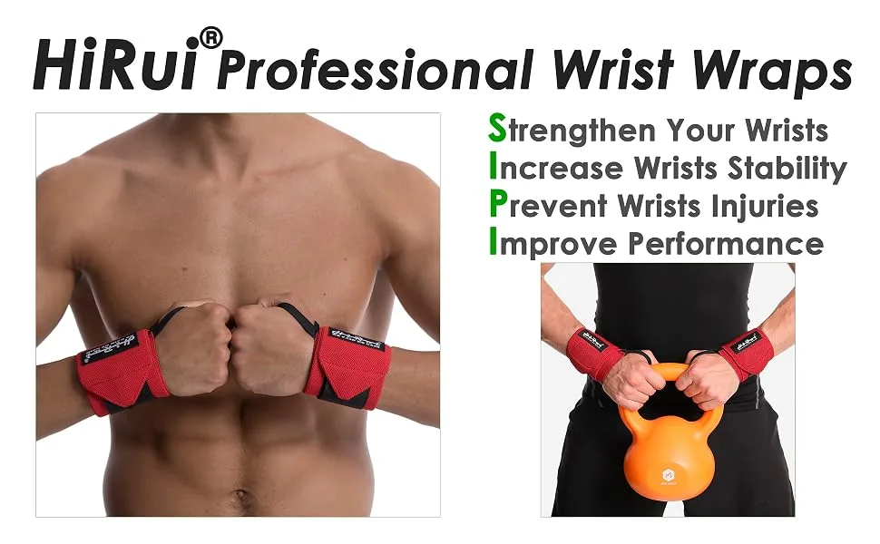 HiRui Wrist Wraps with Thumb Loop 18 Professional Compression Wrist Strap Wrist Brace Support for Weightlifting Workout Pair Black - product information 2