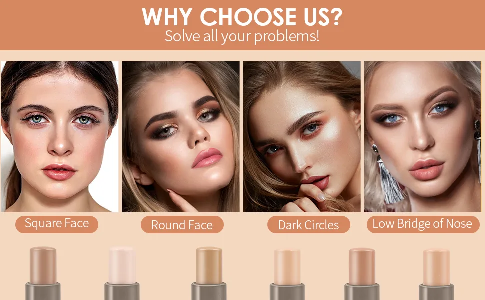 Cream Contour Stick Makeup Highlighter Stick Concealer Stick with Double Ended Design Cream Bronzer Stick Long Lasting Professional Makeup Contour  Shaping 3D Face Effect (03) - Cream Contour Stick
