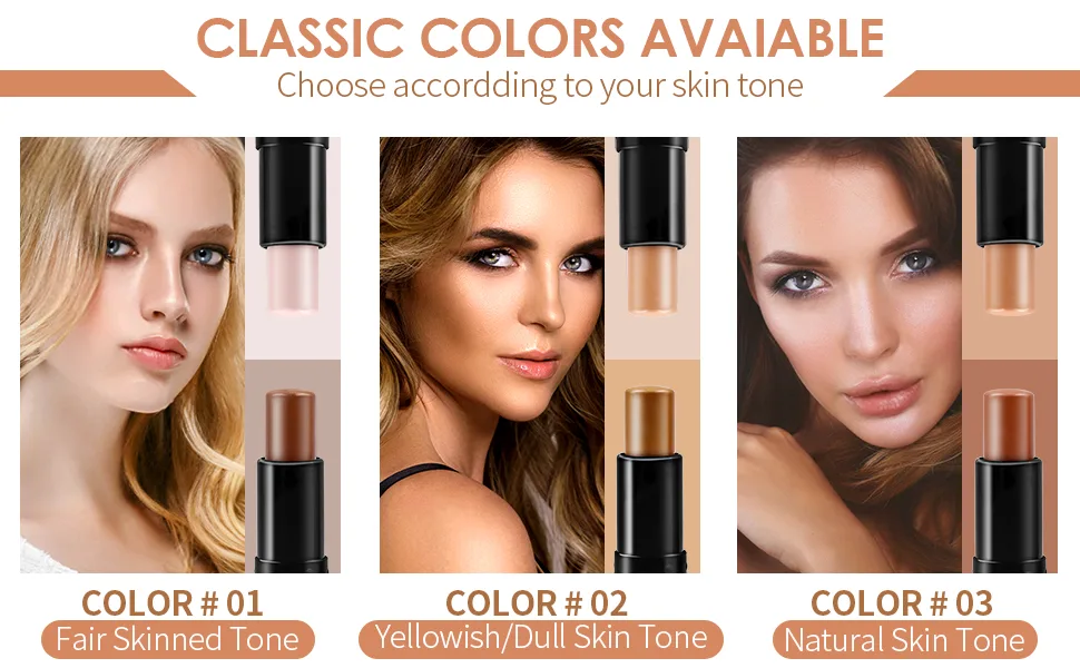 Cream Contour Stick Makeup Highlighter Stick Concealer Stick with Double Ended Design Cream Bronzer Stick Long Lasting Professional Makeup Contour  Shaping 3D Face Effect (03) - Cream Contour Stick