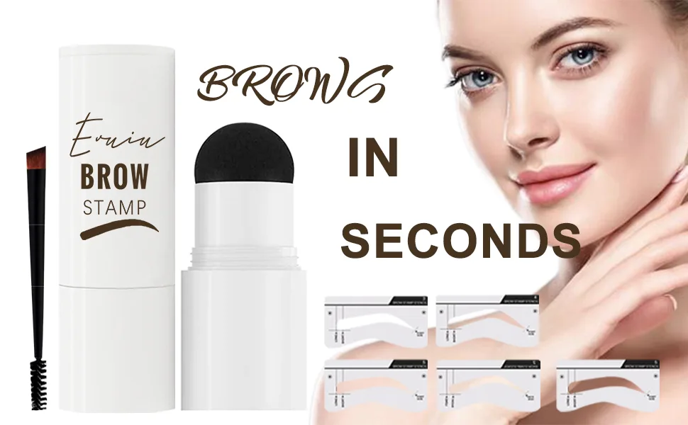 Eyebrow Stamp Stencil Kit- Eyebrow Stamp Pomade Waterproof with 2 pairs Thin Stencils 3 pairs Thick Stencils (Dark Brown) Dark Brown B - Eyebrow Stamp Stencil Kit