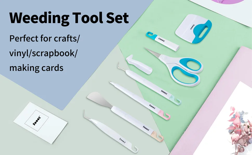 Sooez Weeding Tools for Vinyl  6PCS Basic Tools Set  Precision Craft Vinyl Tool Kit  Scoring Stylus/Weeder/Scraper/Spatula/Tweezers/Scissors for Vinyl  Paper & Iron-on Projects - Colored - weeding tools for vinyl vinyl weeding tool weeder tool for vinyl vinyl weeding tools