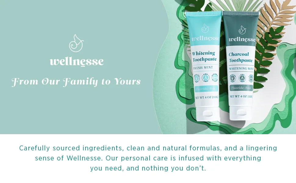 Wellnesse Whitening Toothpaste & Charcoal Toothpaste Bundle - Fresh Mint  4oz - Fluoride Free Toothpaste for Teeth Whitening Kit - Made with Activated Charcoal and Natural Teeth Whitening Ingredients - Wellnesse - Whitening & Charcoal Toothpaste Bundle 1