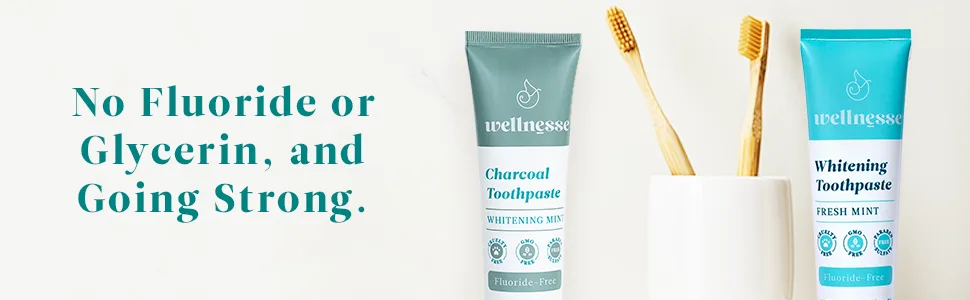 Wellnesse Whitening Toothpaste & Charcoal Toothpaste Bundle - Fresh Mint  4oz - Fluoride Free Toothpaste for Teeth Whitening Kit - Made with Activated Charcoal and Natural Teeth Whitening Ingredients - Wellnesse - Whitening & Charcoal Toothpaste Bundle 3