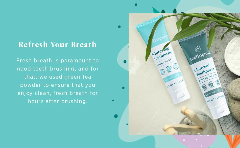 Wellnesse Whitening Toothpaste & Charcoal Toothpaste Bundle - Fresh Mint  4oz - Fluoride Free Toothpaste for Teeth Whitening Kit - Made with Activated Charcoal and Natural Teeth Whitening Ingredients - Wellnesse - Whitening & Charcoal Toothpaste Bundle 5