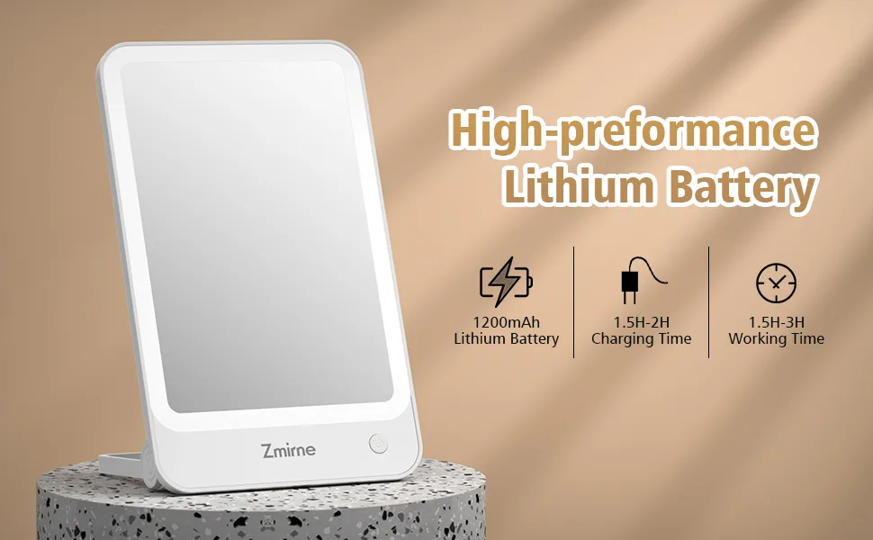 Zmirne Makeup Mirror with Lights  Portable Travel Makeup Mirror with A Little Circular 10x Magnification Mirror for Close-ups  3 Color Light Mode  Damping Adjustment Bracket - lighted mirror