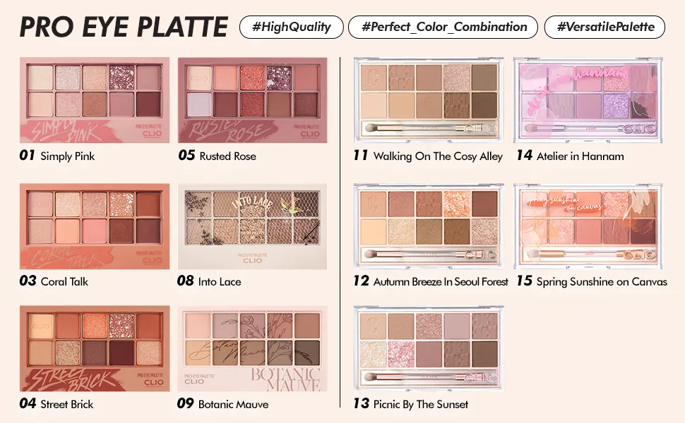 CLIO Pro Eye Shadow Palette  Matte  Shimmer  Glitter  Pearls  Highly Pigments  Long-Wearing (014 ATELIER IN HANNAM) - product information 9