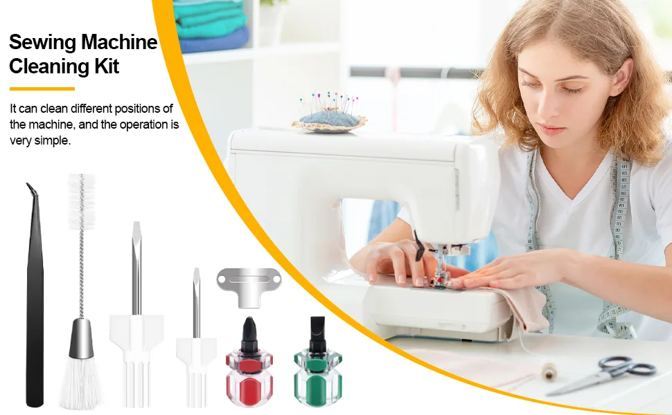 7 Piece Sewing Machine Cleaning Kit Include Tweezers Double Ended Fluff Brush Needle Board Screwdriver and 4 Short Screwdrivers  Sewing Machine Repair Tool - Sewing Machine Cleaning Kit 02