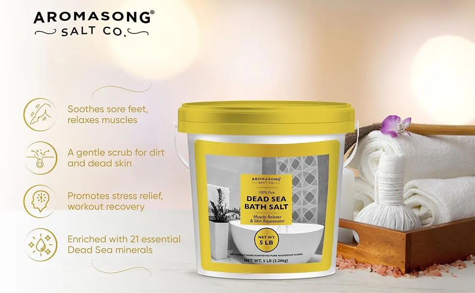 Aromasong Dead Sea Salts for Soaking - 5 Lb. Fine Grain Bath Salt Soak in Bucket - DEAD SEA SALT