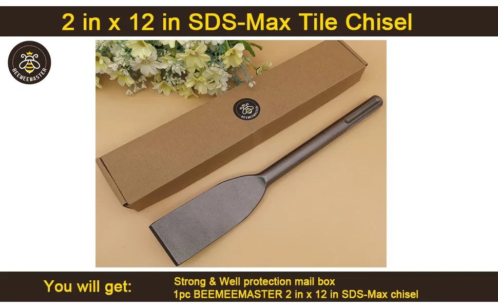 BEEMEEMASTER SDS Chisel 2 in. x 12 in. SDS-Max Tile Chisel Hammer Steel - BEEMEEMASTER SDS MAX CHISEL