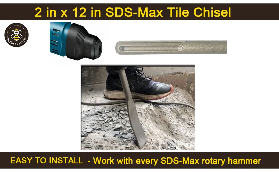 BEEMEEMASTER SDS Chisel 2 in. x 12 in. SDS-Max Tile Chisel Hammer Steel - BEEMEEMASTER SDS MAX TILE CHISEL