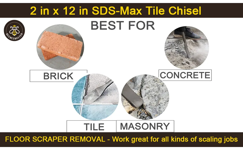 BEEMEEMASTER SDS Chisel 2 in. x 12 in. SDS-Max Tile Chisel Hammer Steel - sds max 2 in chisel