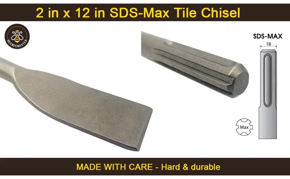 BEEMEEMASTER SDS Chisel 2 in. x 12 in. SDS-Max Tile Chisel Hammer Steel - sds max chisel 2 in