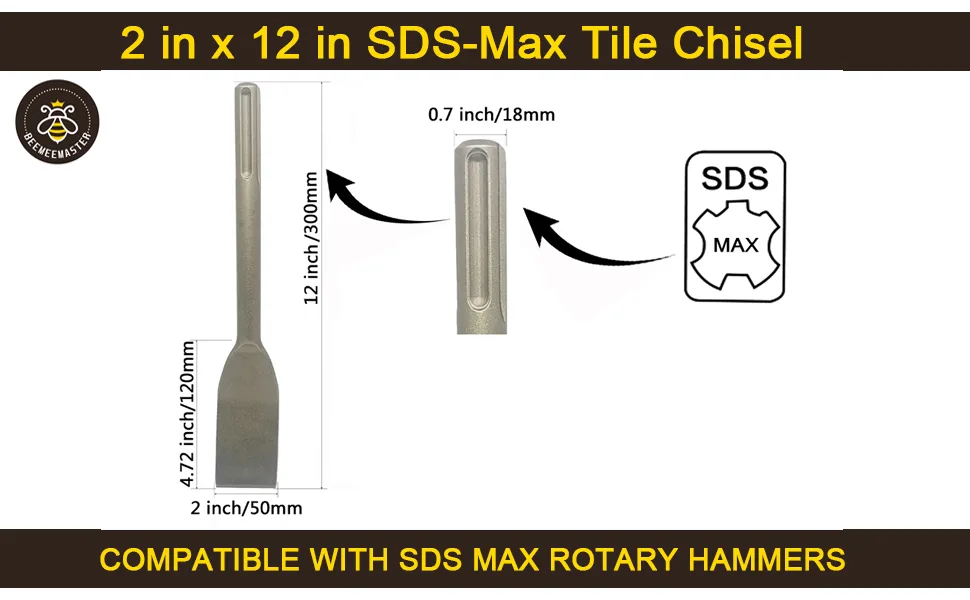 BEEMEEMASTER SDS Chisel 2 in. x 12 in. SDS-Max Tile Chisel Hammer Steel - sds max tech