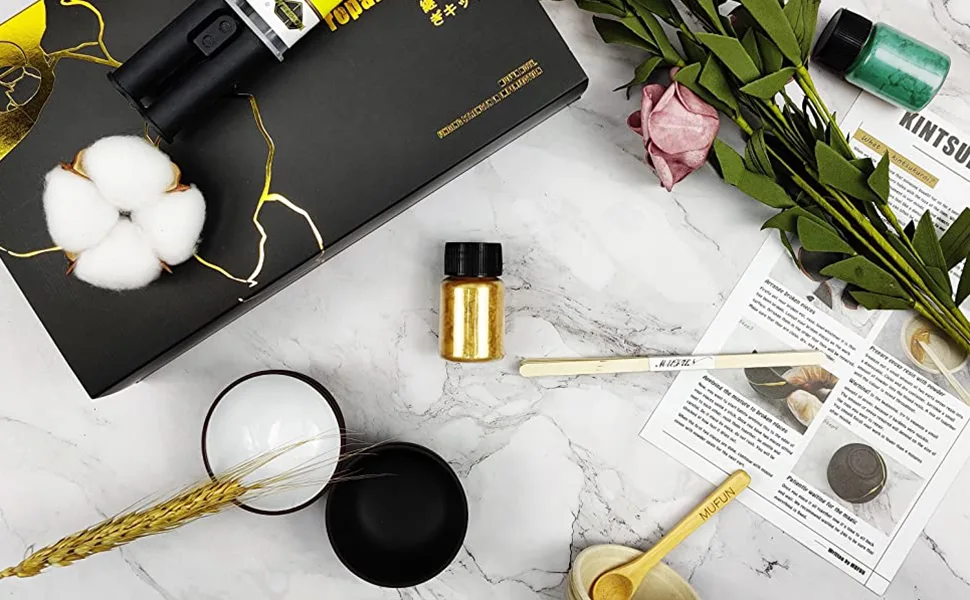 Kintsugi Repair Kit  Repair Your Meaningful Pottery with Gold Powder Glue - Starter (Gold) - product information 3