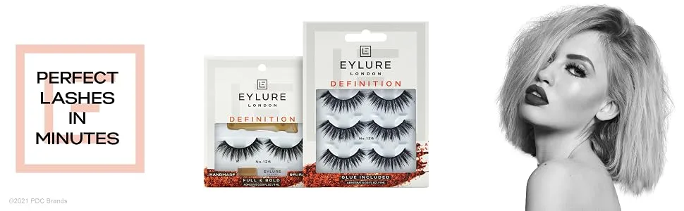 Eylure False Lashes  Definition No. 126 with Adhesive Included  3 Pair  Black - Eylure False Lashes Definition