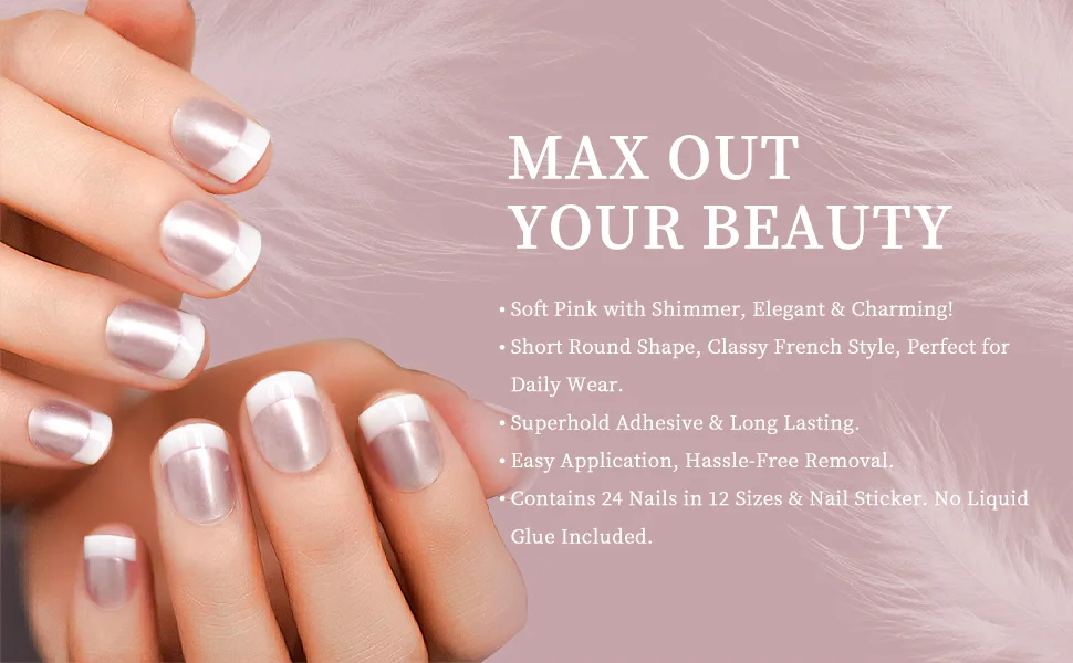 Short All White Press on Nails Square Shaped Glossy Gel Polished Faux Ongles Daily Life Solid Nails Solid white - French
