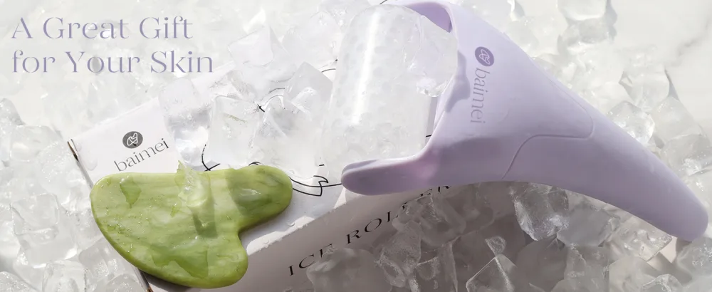 BAIMEI Ice Roller for Face and Gua Sha Facial Tools  Ice Face Roller Reduces Puffiness Migraine Pain Relief-Purple - Ice Roller