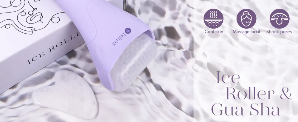 BAIMEI Ice Roller for Face and Gua Sha Facial Tools  Ice Face Roller Reduces Puffiness Migraine Pain Relief-Purple - ice roller for face
