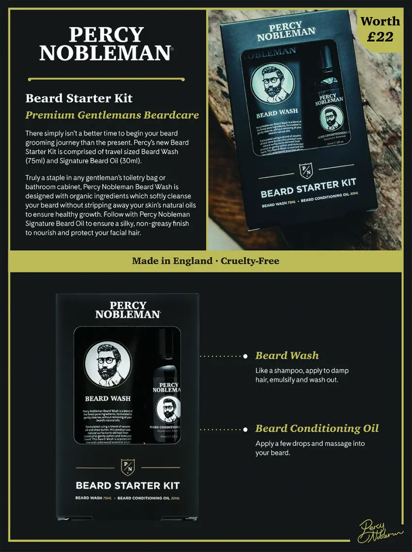 Percy Nobleman Beard Starter Kit  A Beard Grooming Kit Containing Beard Oil and Wash  30ml / 75ml - percy nobleman beard starter care kit grooming beards giftset gift sets set gifts men him
