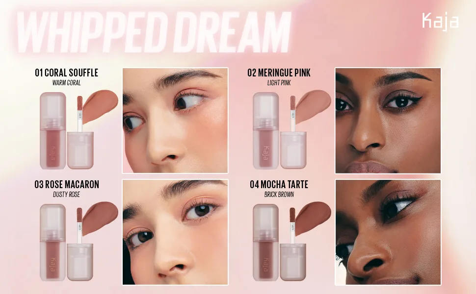 Kaja Multi-purpose Liquid Eyeshadow & Blush - Whipped Dream | with Cotton Seed Oil  4 Shades  Buildable  Blendable  Airy Semi-matte Finish  03 Rose Macaron  0.17 Oz - KAJA whipped dream