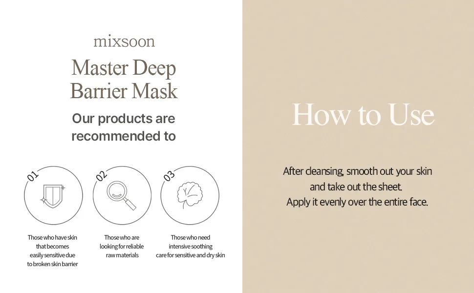 mixsoon  Master Deep Barrier Mask 5ea | Intensive Hydrating Mask for Soothing Care & Strengthening Skin Barrier | Cruelty-free - mask increase moisturizing soothing care strengthen skin barrier smoother strong absorbability