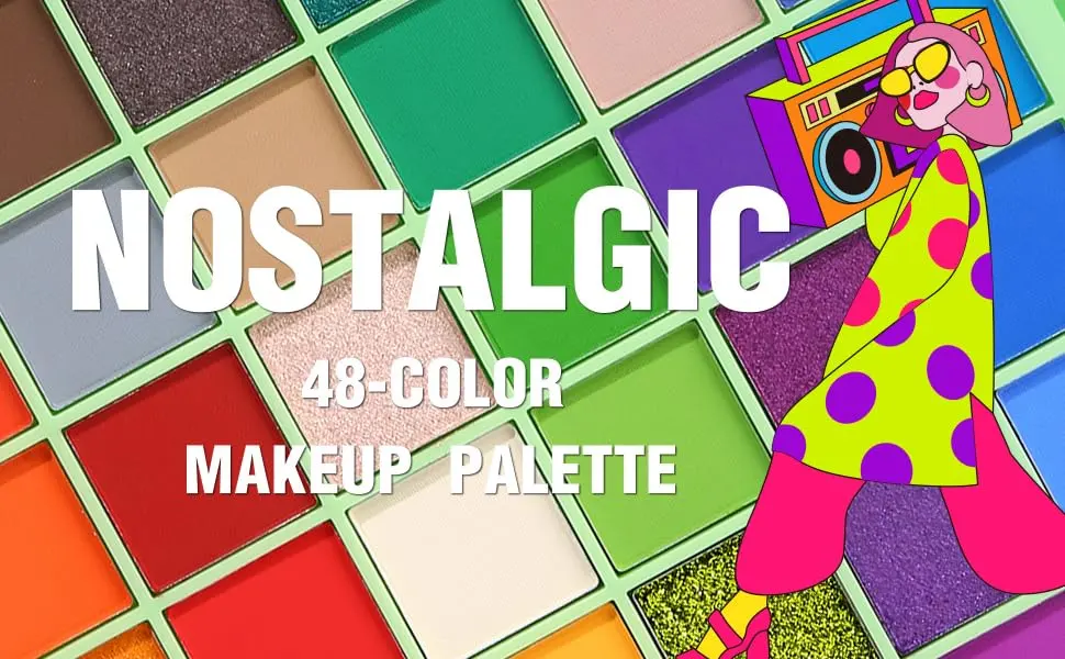 UCANBE Nostalgic Green Eyeshadow Palette - 48 Bright Bold Color Highly Pigmented Eye Shadow  Velvety Smooth Texture Matte Shimmer Glitter Eye Makeup Palletes - Nostalgic 48 colors eyeshadow palette