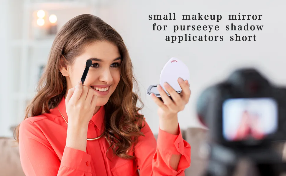 Deksias Heart Shape Small Mirror for Purse Travel Sliver Pocket Makeup Mirror Sets Mini Compact Magnifying with 20PCS Eyeshadow Sponge Applicator White 2.8 Inch - compac mirror for purse