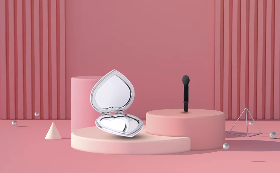 Deksias Heart Shape Small Mirror for Purse Travel Sliver Pocket Makeup Mirror Sets Mini Compact Magnifying with 20PCS Eyeshadow Sponge Applicator White 2.8 Inch - compact mirror for purses