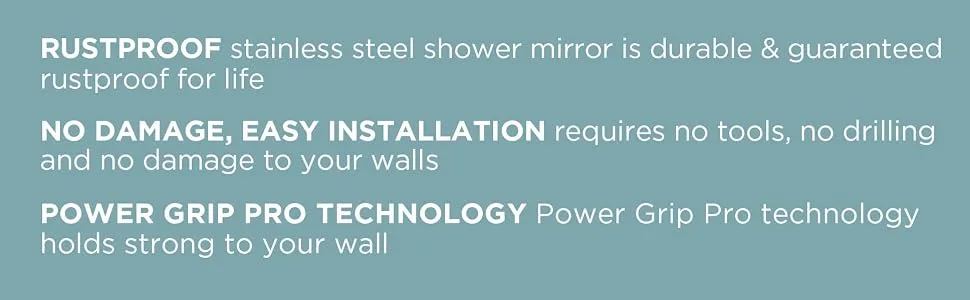 Zenna Home Power Grip Pro Rustproof Multi-Surface Dual Mount Fogless Pivot Shower Mirror  Stainless Steel Wall-Mounted Shower Mirror - Rustproof, no damage