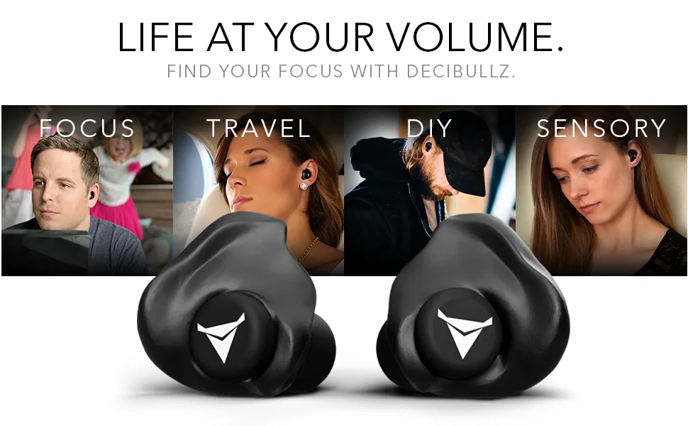 Decibullz 25-Decibel Noise-Reduction Earplugs for Hearing Protection  Custom-Molded Reusable Earplugs for Noise Sensitivity & Flights  Black - Life at your volume.