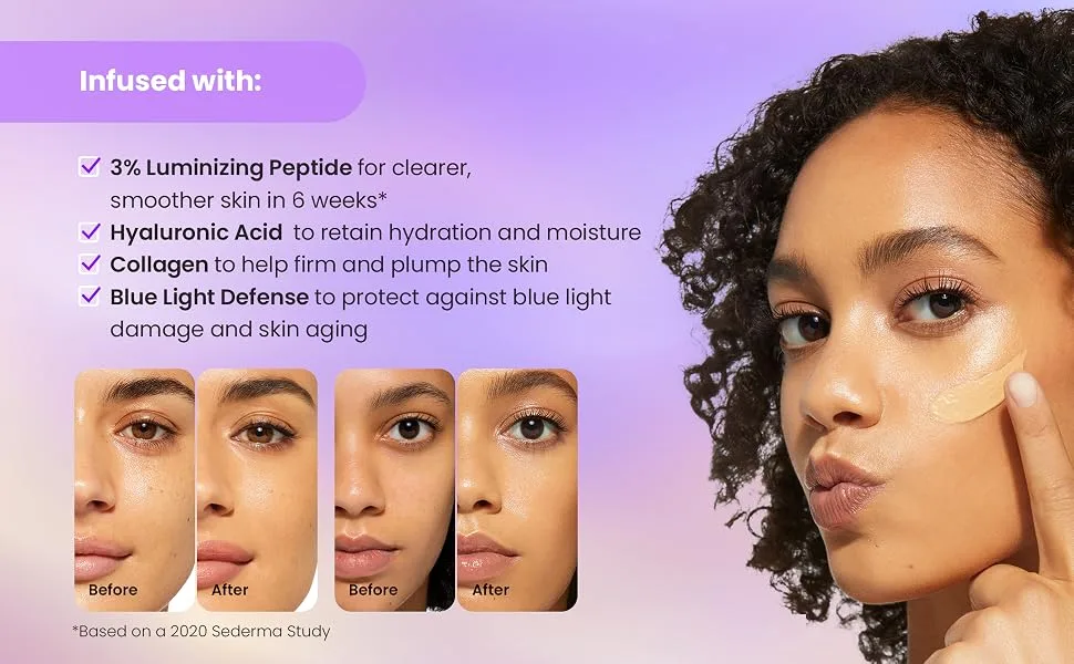 JOAH Crystal Glow Primedation Liquid Foundation - Light Medium Warm - Korean Beauty Peptide Infused Foundation