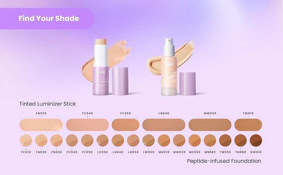 JOAH Crystal Glow Primedation Liquid Foundation - Light Medium Warm - Korean Beauty Peptide Infused Foundation