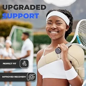 POAGL Shoulder Brace for Women Both Left and Right Arm | Pain Relief Torn Rotator Cuff Compression Support Sleeve Dislocation Stability Immobilizer Stabilizer Bursitis Injury (Beige  Medium) - Upgrade support beige
