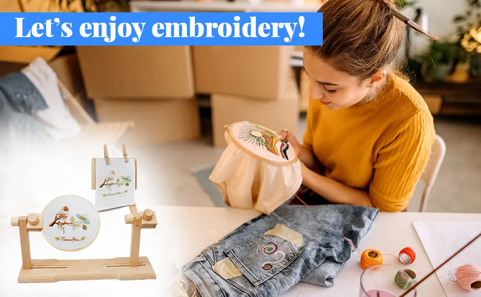 SolidGnik Embroidery Stand Adjustable Embroidery Hoop Holder with Embroidery Kit and 3PCS Embroidery Hoops - 115616