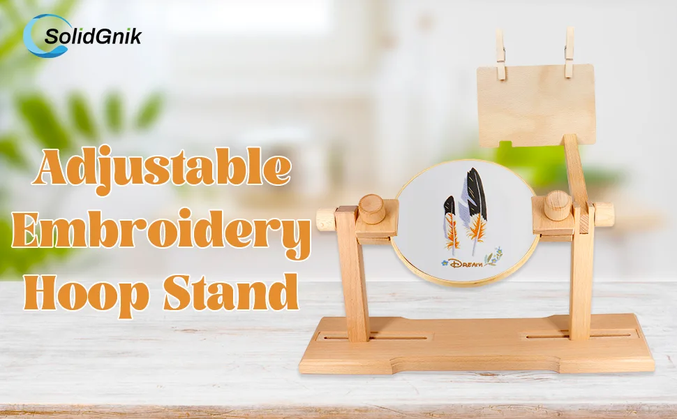 SolidGnik Embroidery Stand Adjustable Embroidery Hoop Holder with Embroidery Kit and 3PCS Embroidery Hoops - product information 7