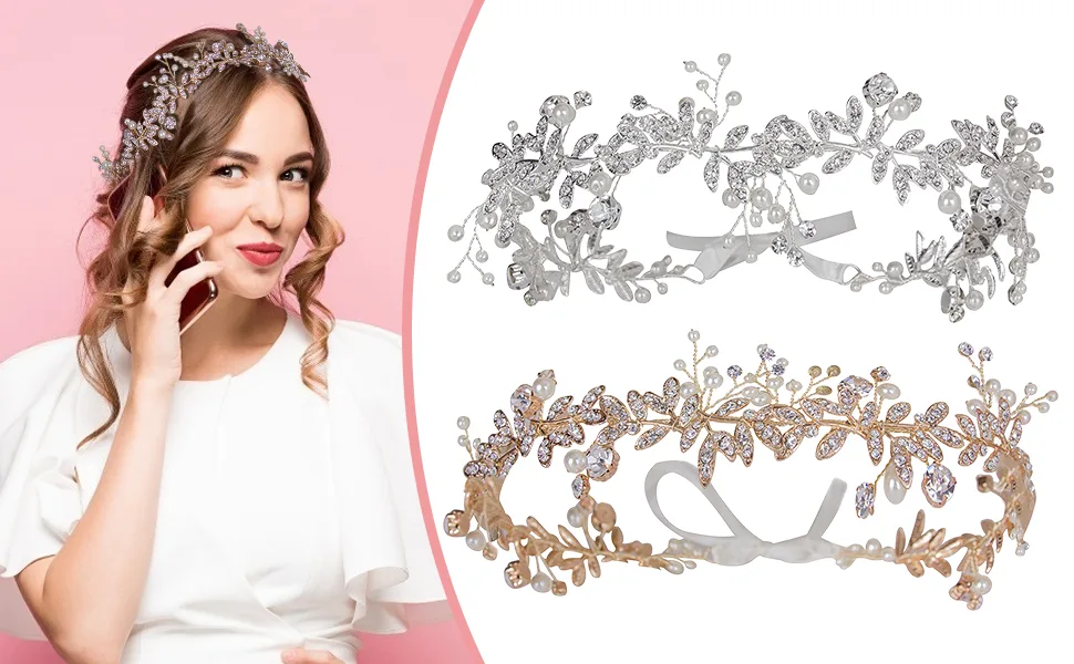 CROWN GUIDE Rhinestones Headband 20s Bridal Headpiece 1920s Flapper Accessories for Women Wedding Brides Gold - product information 1