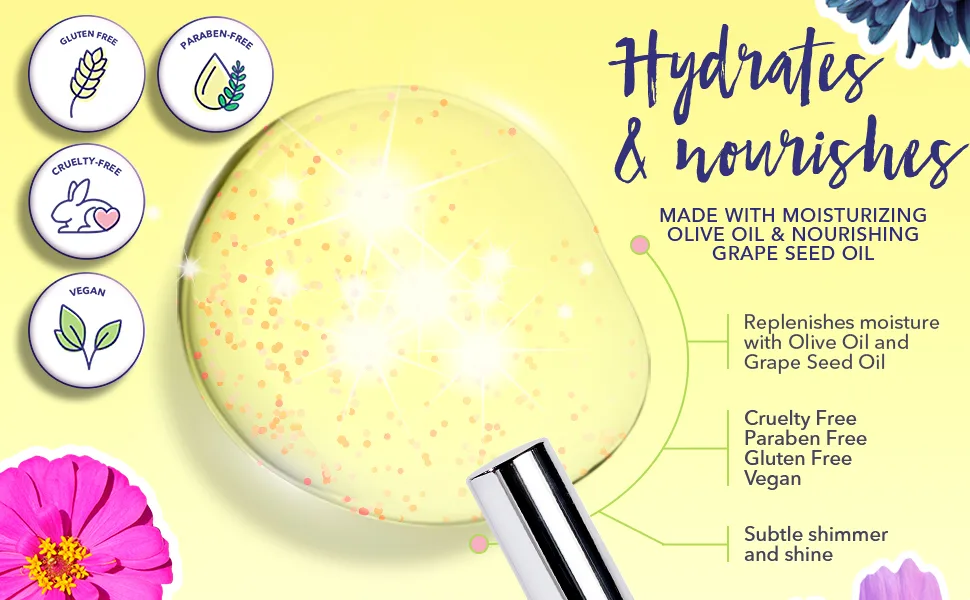 Blossom Scented Moisturizing and Hydrating Shimmer Sparkle Lip Oil  Infused with Real Flowers  3g  Watermelon - watermelon coconut mango lemon clear gloss nourishing repairing hydrating jojoba avocado sunflower