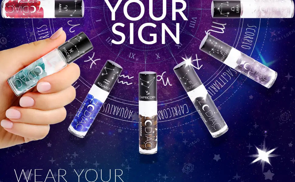 Blossom Zodiac Sign Vanilla Scented Moisturizing Roll-On Lip Gloss with Crystals  Made in USA  0.20 fl. oz./5.9ml  Sagittarius - chocolate Christmas stocking stuffer birthday bachelorette kids girls teens rainbow zodiac candy