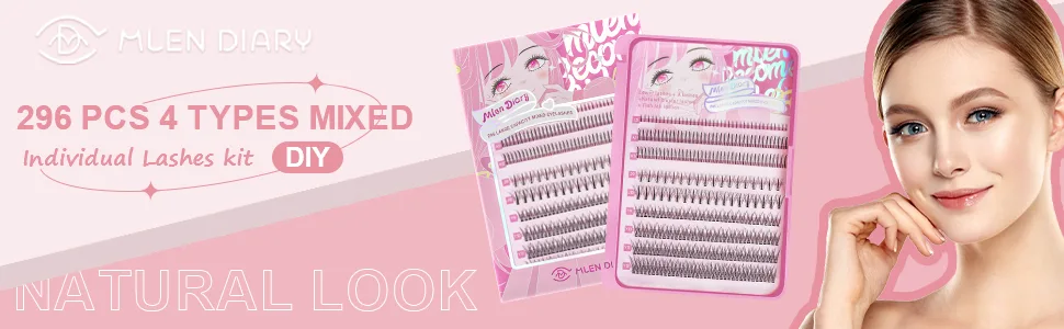 MLEN DIARY 296pcs Clusters Individual Lashes Cluster Lashes Natural Look Mixed 4 Types 5-12mm False DIY Eyelashes Extension Wispy Faux Mink Lash 296pcs 4 in 1 - product information 7