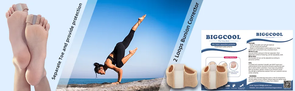 BIGGCOOL Bunions Gel Toe Separators for Overlapping Toes Women and Men  2 Loops Bunion Corrector for First Two Toes Thick*1+Thin*1 - Bunion Cushion Protector, Bunion Corrector Pads with Separator for Big Toe