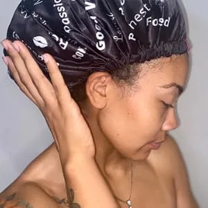 Shower Cap - Extra Large  Black  Satin lined inside  Reversible bonnet  Waterproof outer layer  Adjustable Elastic Strap  Reusable  Washable  Positive Affirmations for Women - New Shower Cap for braids locs Natural Hair and wigs, Slikpress