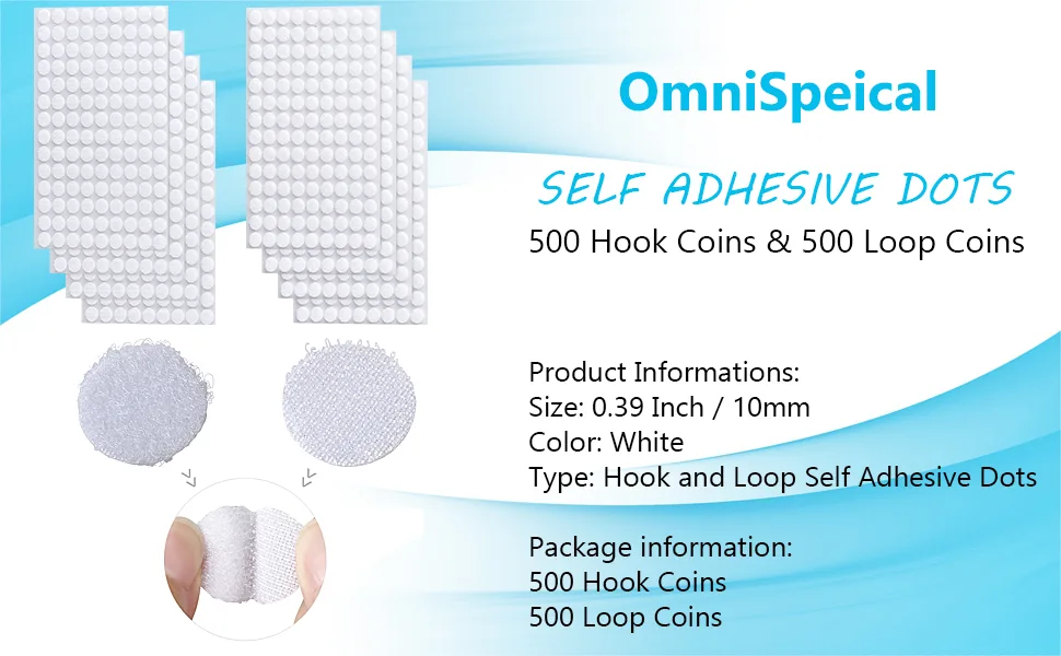 Self Adhesive Dots  1000Pcs(500 Pair Set) 0.39 Inch / 10mm Diameter Hook and Loop Dots Tape  10mm Nylon Sticky Back Coins  Suitable for Classroom  Office  Home  White 0.39 / 10mm - 1000Pcs - 10mm-1000pcs-1