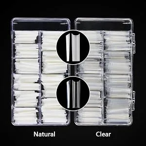 Clear Acrylic Nail Tips - No C Curve XXL Square Nail Tips 500pcs Extra Long Half Cover False Nails for Nail Salons  DIY Nail Art 10 Sizes with Box (Clear) - nail tips package