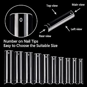Clear Acrylic Nail Tips - No C Curve XXL Square Nail Tips 500pcs Extra Long Half Cover False Nails for Nail Salons  DIY Nail Art 10 Sizes with Box (Clear) - No C nail tips