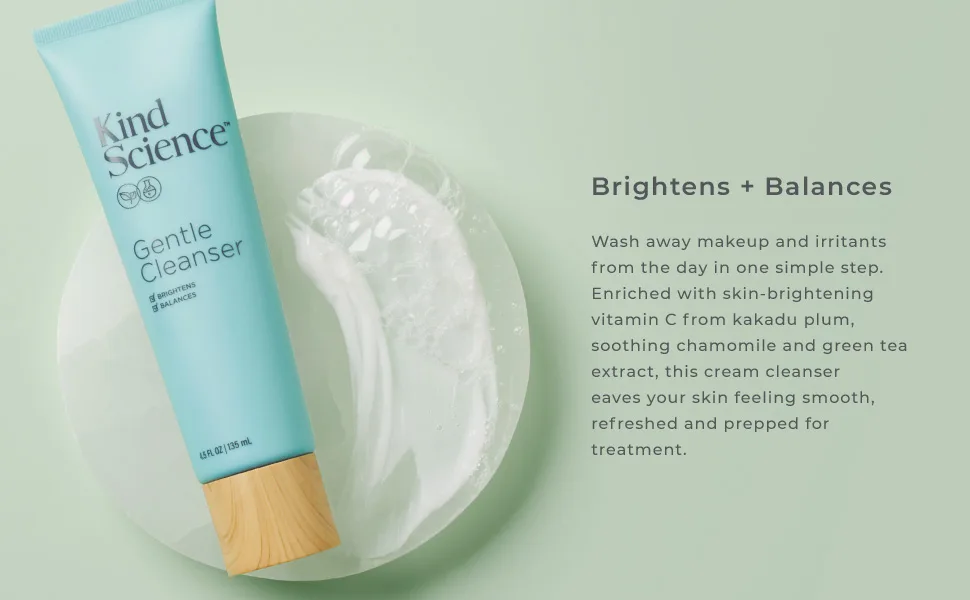 Kind Science Gentle Cleanser | Face Wash & Makeup Remover with Skin Brightening Vitamin C | 4.5 FL OZ / 135 mL - kind science gentle cleanser
