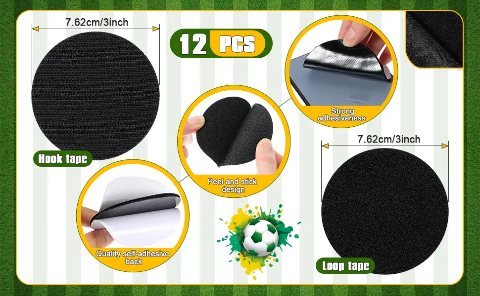 12 Pairs Referee Patch Hook and Loop Dots 3 Inch Self Sticky Circle Hook and Loop Round Adhesive Loop Tape Double Sided Hook and Loop Fasteners for Home Office School Wall Decor Tool Hanging - product information 2